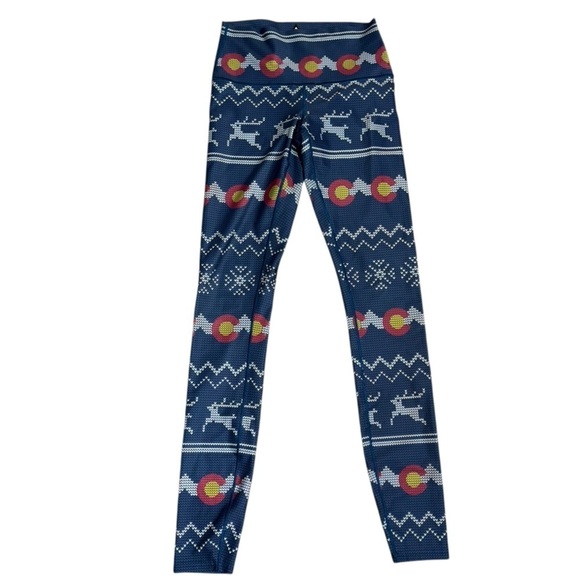 Colorado Threads Winter Christmas Leggings Blue Snow Print Women’s S Denver CO - Picture 2 of 6